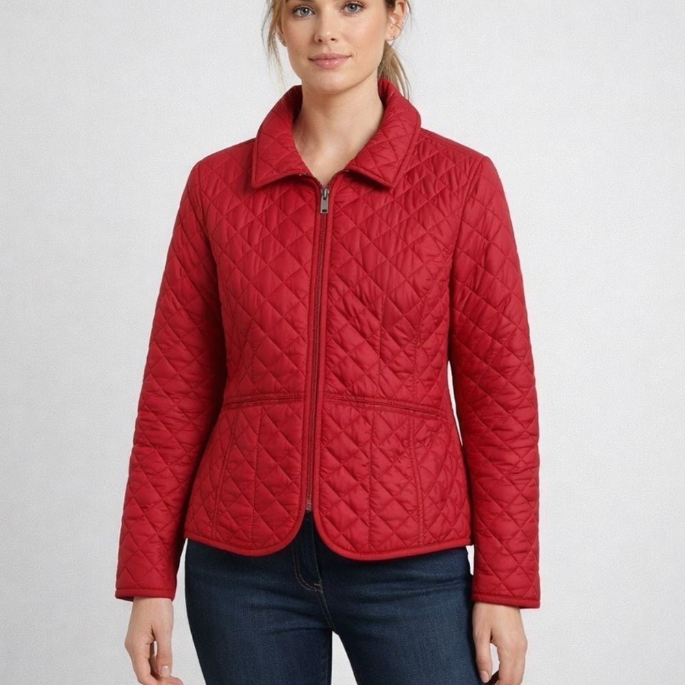 Thre3 Clothing Co Red Quilted Jacket Womens XL Zip Front Diamond Stitch Pockets
